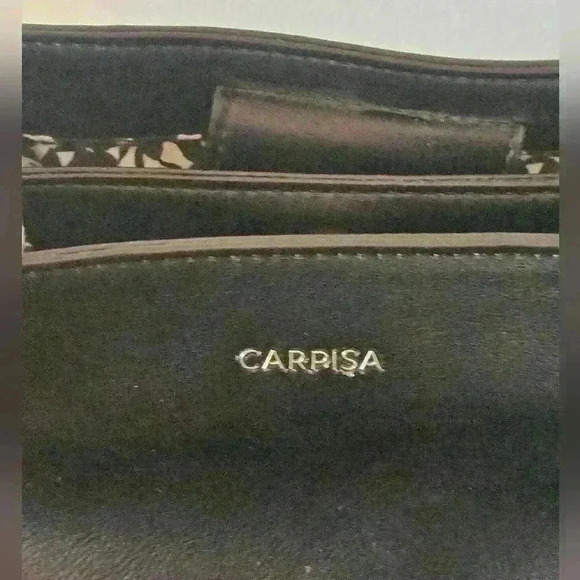 Carpisa Black Faux Leather Satchel Gold Hardware Detachable Cross-body Strap - Picture 3 of 16